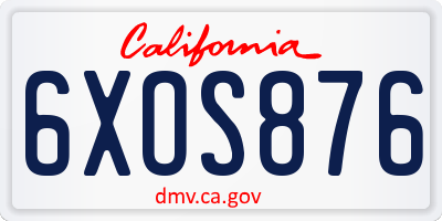 CA license plate 6XOS876
