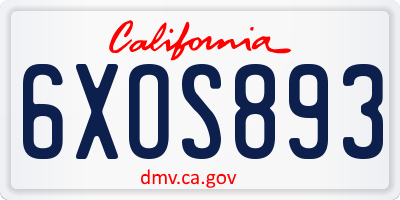 CA license plate 6XOS893