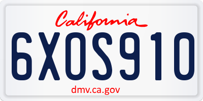 CA license plate 6XOS910