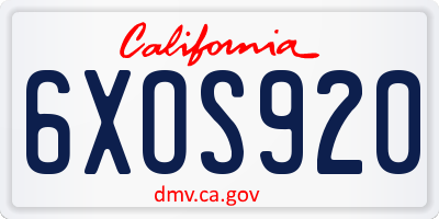 CA license plate 6XOS920