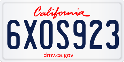 CA license plate 6XOS923