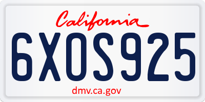 CA license plate 6XOS925