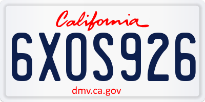 CA license plate 6XOS926