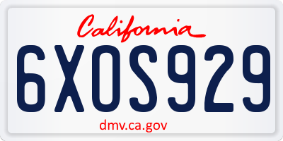 CA license plate 6XOS929