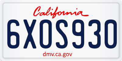 CA license plate 6XOS930