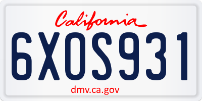 CA license plate 6XOS931