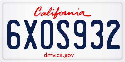 CA license plate 6XOS932