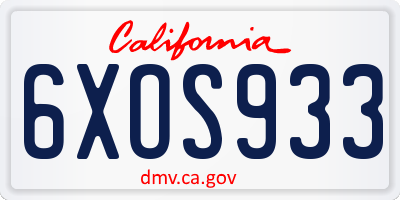 CA license plate 6XOS933