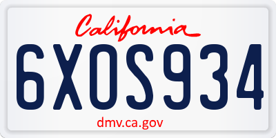 CA license plate 6XOS934