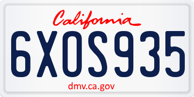 CA license plate 6XOS935