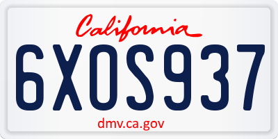 CA license plate 6XOS937