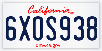 CA license plate 6XOS938