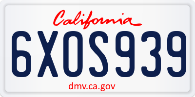 CA license plate 6XOS939