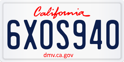 CA license plate 6XOS940