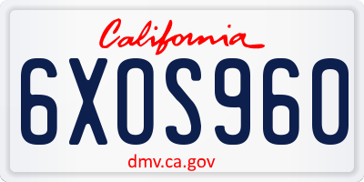 CA license plate 6XOS960
