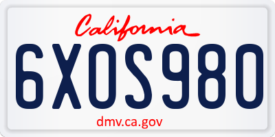 CA license plate 6XOS980