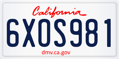 CA license plate 6XOS981