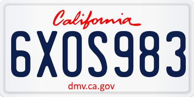 CA license plate 6XOS983