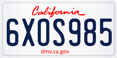 CA license plate 6XOS985