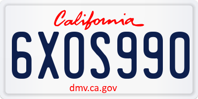 CA license plate 6XOS990
