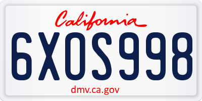 CA license plate 6XOS998