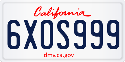 CA license plate 6XOS999