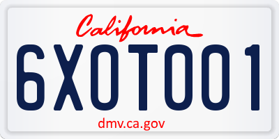 CA license plate 6XOT001