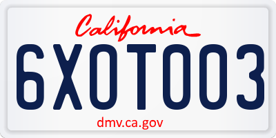 CA license plate 6XOT003
