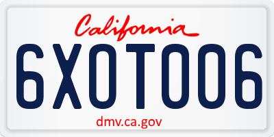 CA license plate 6XOT006