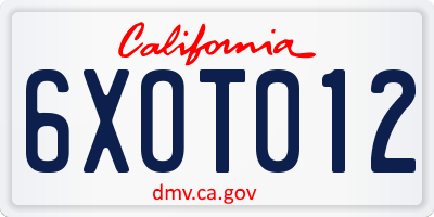 CA license plate 6XOT012