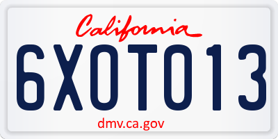CA license plate 6XOT013