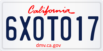CA license plate 6XOT017