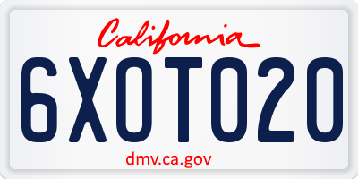 CA license plate 6XOT020