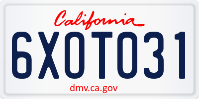 CA license plate 6XOT031