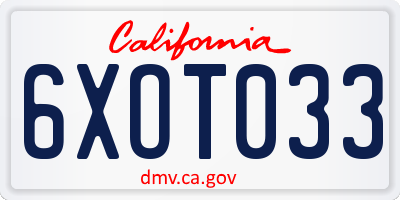 CA license plate 6XOT033