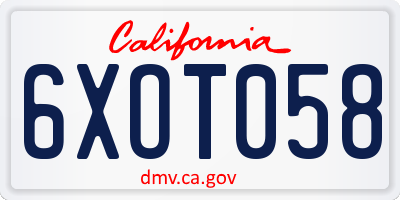 CA license plate 6XOT058