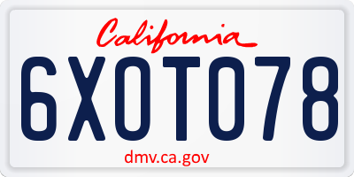 CA license plate 6XOT078