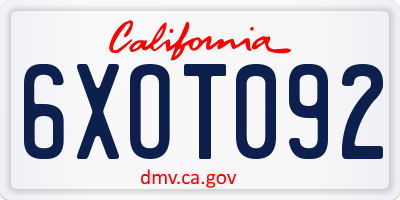 CA license plate 6XOT092
