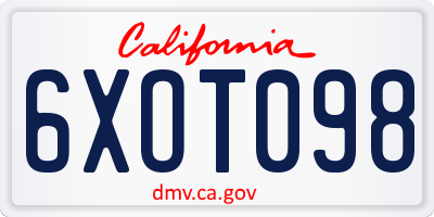 CA license plate 6XOT098