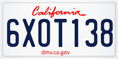 CA license plate 6XOT138