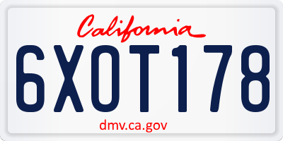 CA license plate 6XOT178