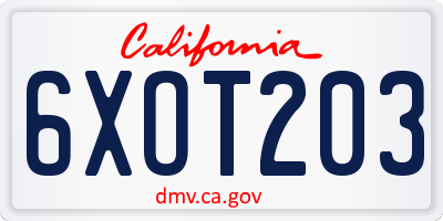CA license plate 6XOT203