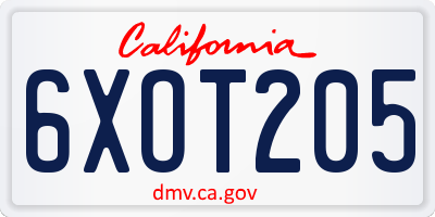 CA license plate 6XOT205