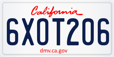 CA license plate 6XOT206