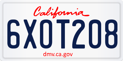CA license plate 6XOT208