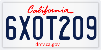 CA license plate 6XOT209