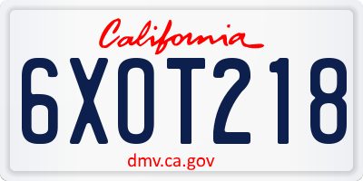 CA license plate 6XOT218