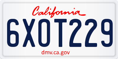 CA license plate 6XOT229