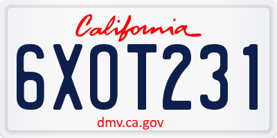 CA license plate 6XOT231
