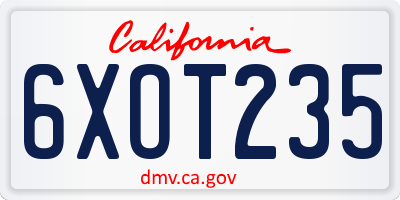 CA license plate 6XOT235